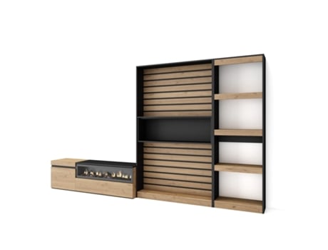 Muebles de Salón para TV 320x186x35cm Chimenea eléctrica Roble y negro