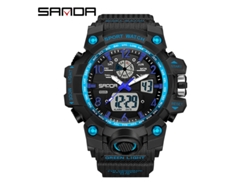 Reloj Electrónico De Moda (negro Y Azul para Mujer) Con Acabado Luminoso, Resistente Al Agua Y A Los Golpes. Alarma.