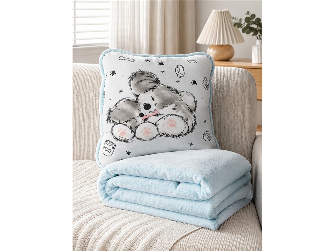 Almohada Manta Perrito Azul Claro Peluche 38x38cm