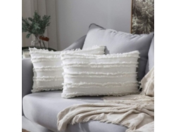 2026-2 Fundas De Almohada Decorativas Boho De Lino Estampado Jacquard 12x20 Pulgadas Blanco Hueso