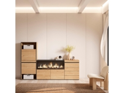 Zapatero, 224x145x35 cm, Dormitorio, habitación, Chimenea eléctrica XXL, Cómoda, Cajonera, Roble SKRAUT HOME
