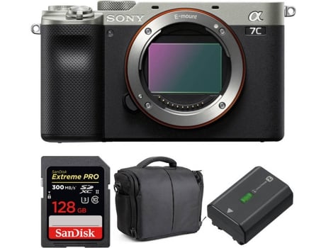 Kit Cámara SONY Alpha a7C Plateado + SanDisk 128 GB + Batería + Bolsa (Full-Frame)