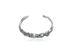 Pulsera De Aleación De Plata Para Mujer, Pulsera Con Piedras Verdes Fragmentadas, Elegante Y De Buena Suerte.