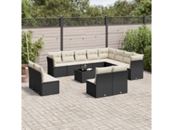 Conjunto de sofá de jardín de 13 piezas con cojines de mimbre sintético negro, Dkd Home Decor