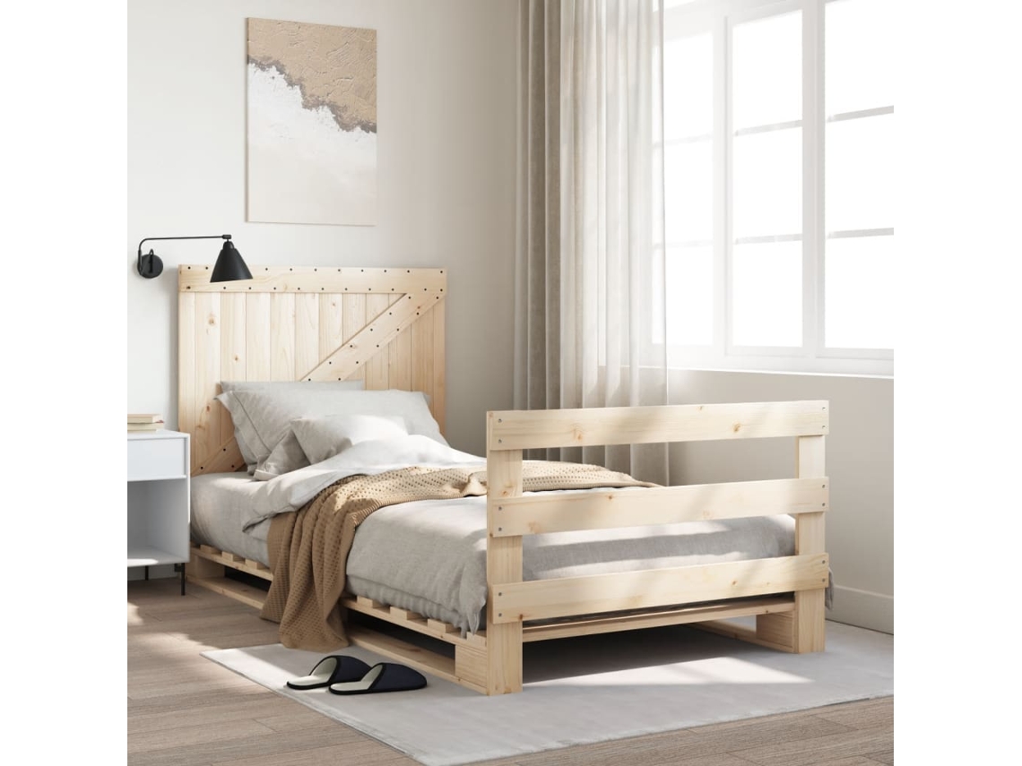 Estructura De Cama Con Cabecero Madera Maciza Pino 100x200 Cm