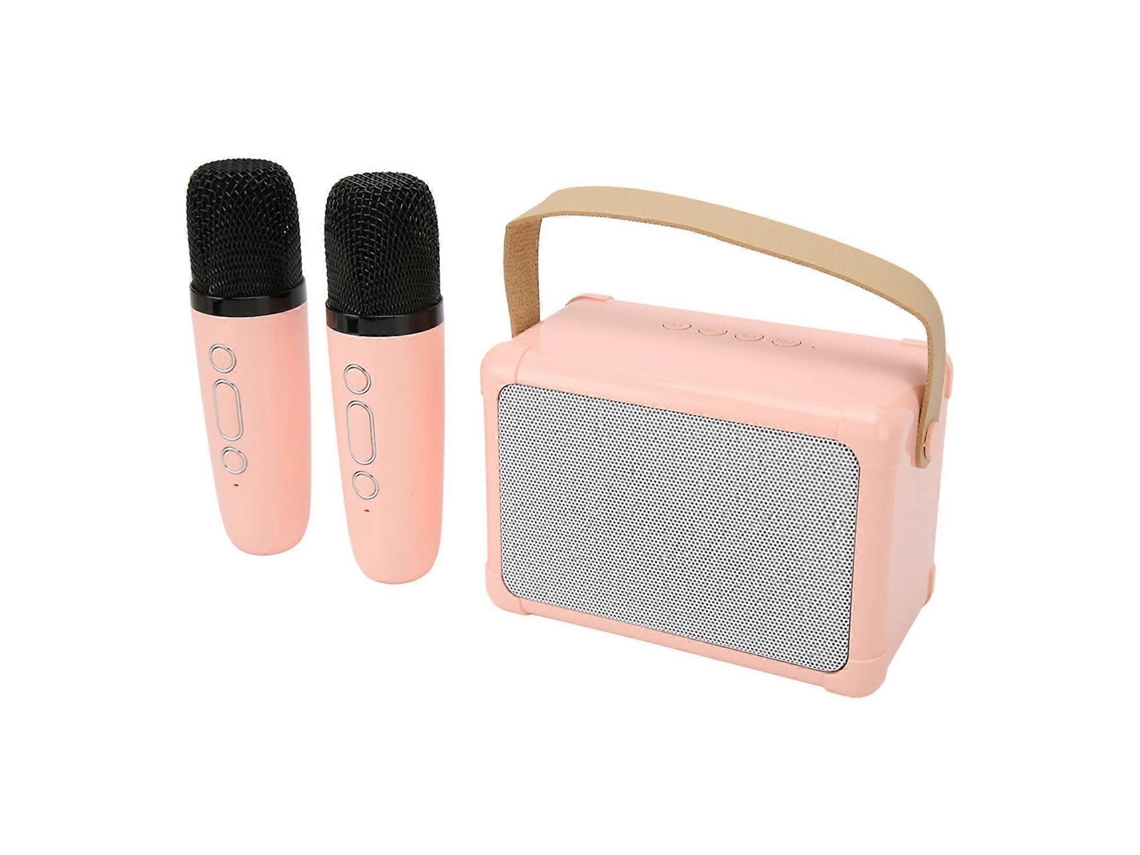 Mini máquina de karaoke con altavoz Bluetooth portátil, luz dinámica de alta fidelidad y 2 micrófonos inalámbricos para Ki Chennnls
