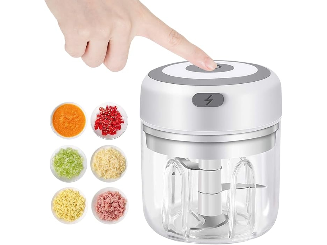 Molinillo de ajo eléctrico de 250 ml, recargable por USB, para ajo, jengibre, pimienta y verduras, color blanco