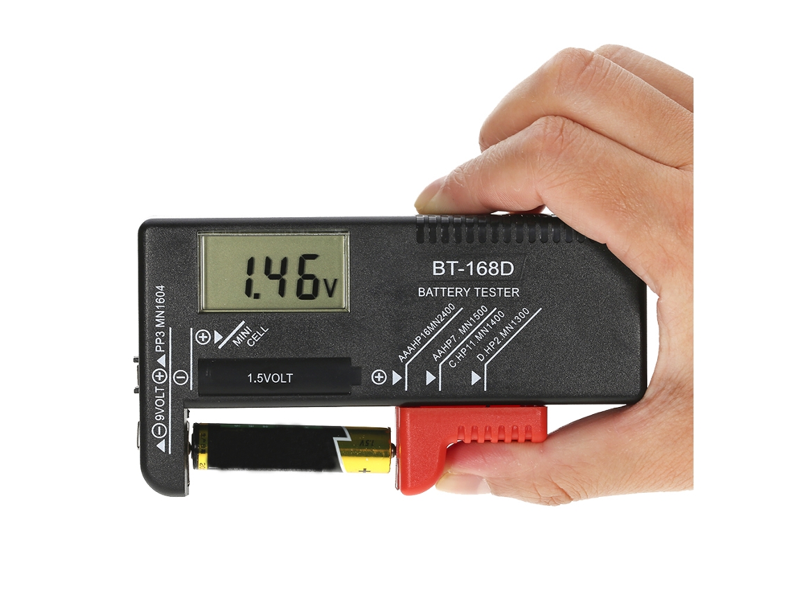 Comprobador De Baterías Universal Con Pantalla Digital Para Pilas Aa Y Aaa De 1,5 V Y 9 V, Con Botón De Cd.