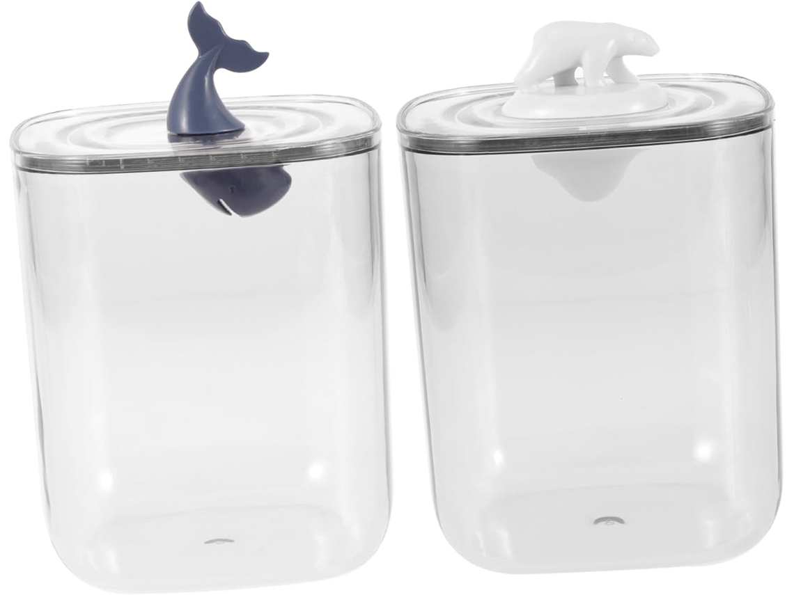Juego de 2 cajas transparentes para bastoncillos y bolas de algodón, con estampado animal. De Gokoco.