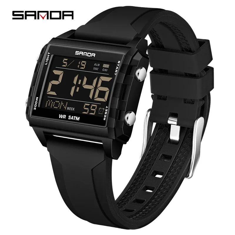 Reloj De Pulsera Digital Deportivo Led (negro) Elegante Para Estudiantes, Resistente Al Agua.
