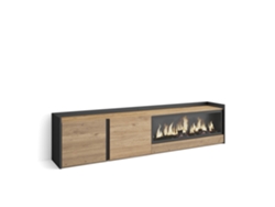 Mueble para TV, 212x35x50cm, para televisores de hasta 80'', chimenea eléctrica XXL, roble y negro.