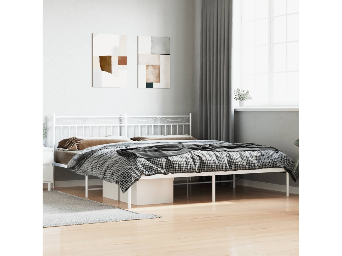 Estructura Cama Sin Colchón Con Cabecero Metal Blanco 200x200cm