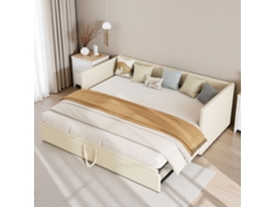 Sofá cama tapizado 90/180x200cm, sofá cama extensible 2 en 1, apto para habitaciones de invitados y salones, tejido de terciopelo, beige, Rosahqnda