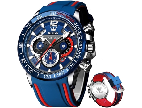 VEANXIN Reloj de acero inoxidable resistente al agua con cronógrafo de buceo profesional de silicona para hombre con fecha(plata azul)