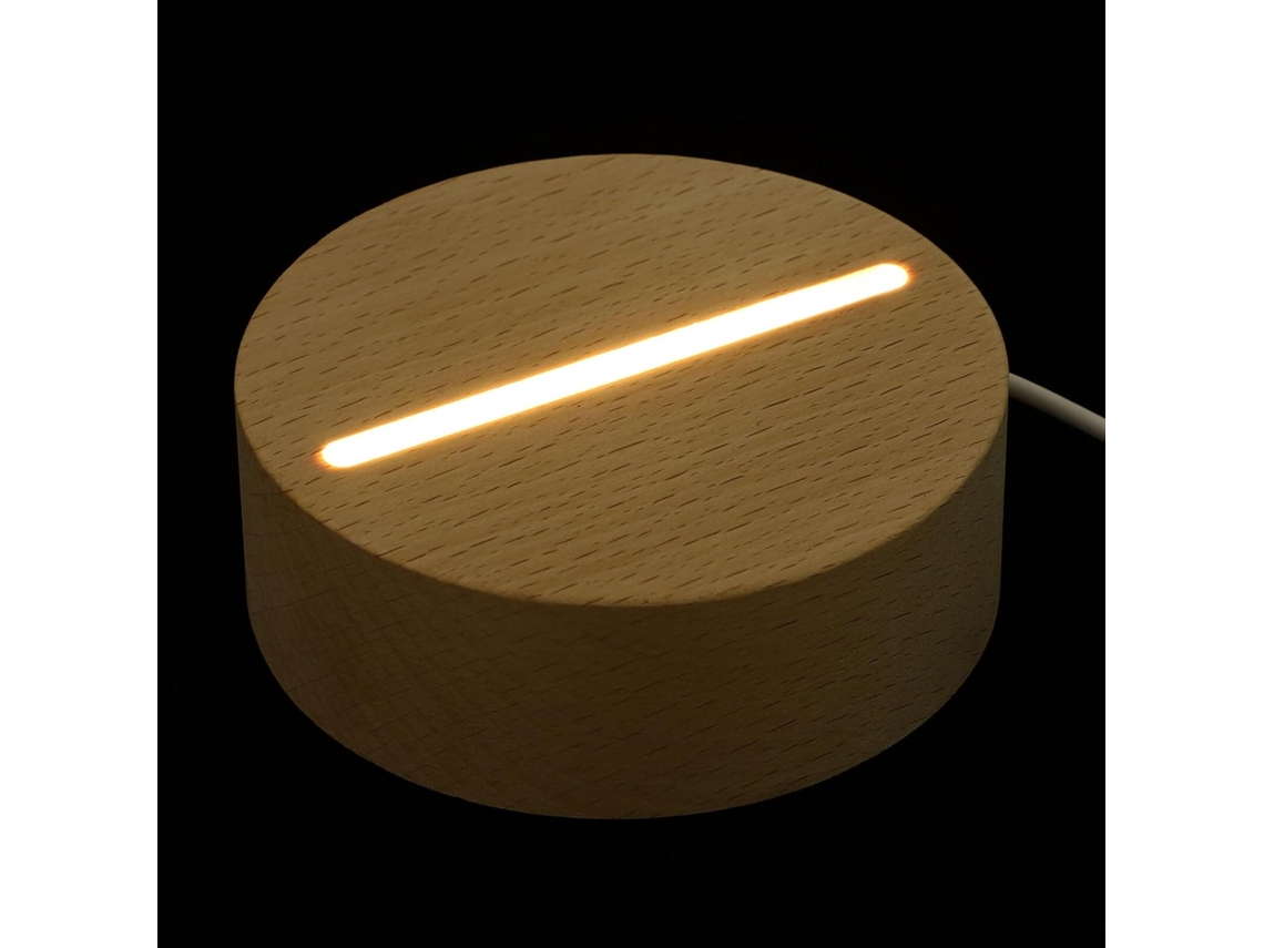 Lámpara De Noche Usb De Madera Hecha A Mano, Base Redondeada De 10 Cm X 3,5 Cm, Acabado En Haya.