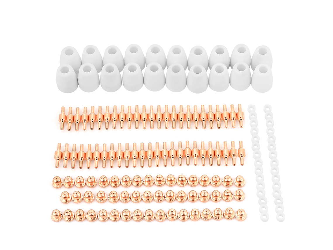 Kit De Consumibles Para Cortadora De Plasma Pt31: 50 Electrodos, 50 Boquillas, 20 Protectores Y 30 Anillos De Gas.