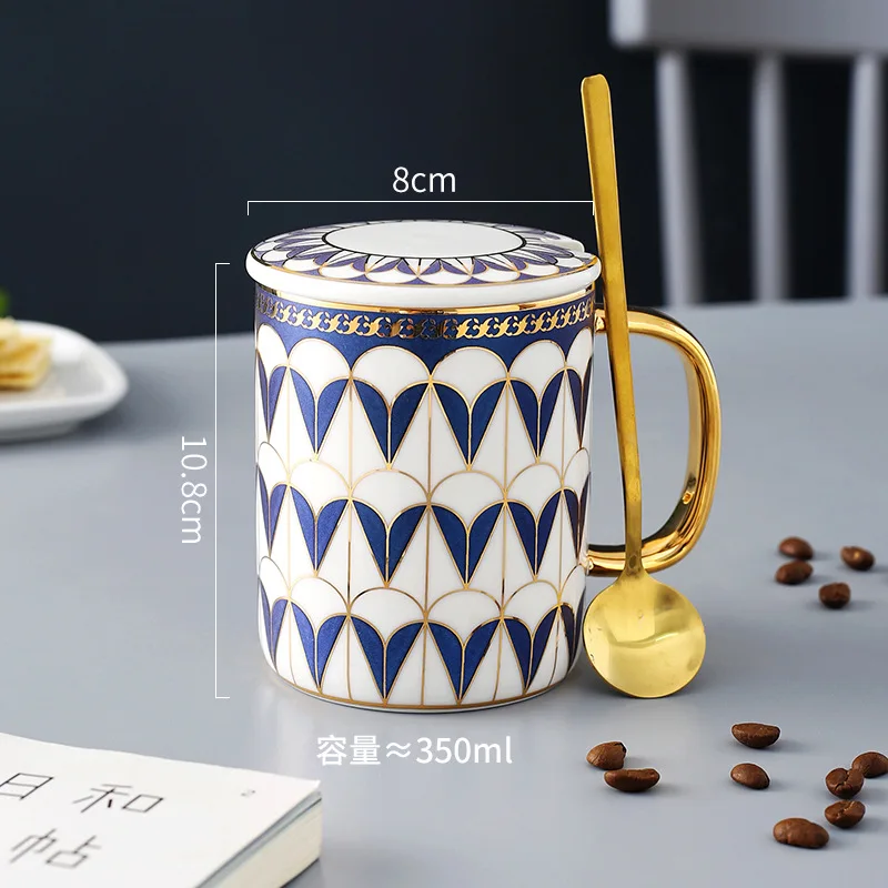 (estilo A 350 Ml) Taza De Café De Cerámica Con Borde Dorado De Estilo Inglés Y Tapa, Taza De Té Para La Oficina.