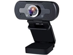 Webcam Full HD 1080p USB 0 com microfone embutido e cancelamento de ruído.