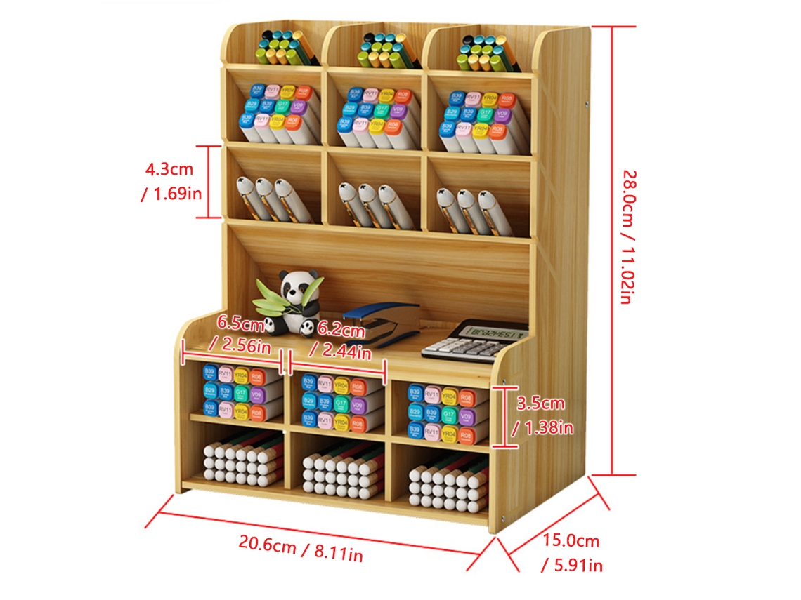 Organizador De Escritorio De Madera Con 15 Compartimentos Para Bolígrafos, Lápices Y Material Escolar Y De Oficina.