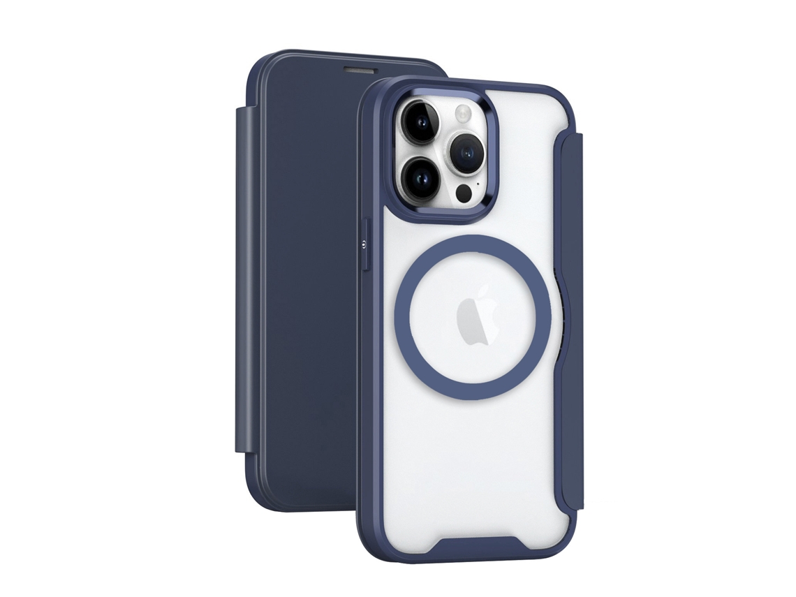Capa De Couro Para Celular Fliphone Com Compartimento Antifurto Para Cartão.azul armadura Magnética - Iphone 16 Pro Max