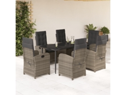 Juego de comedor de jardín de 7 piezas DKD Home Decor con cojines de mimbre gris