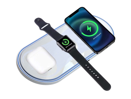 Estación de Carga Carga Compatible Teléfono Luz Ambiental Rápida Inalámbrico Plano Dual CHRONUS Blanco