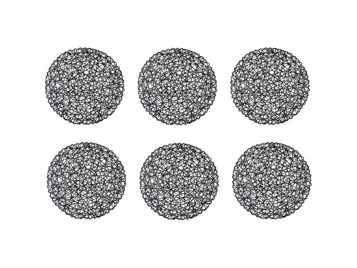 2026-45013-set De Posavasos Redondos Reversibles Linjou, Tejidos De Papel, Negro, 6 Unidades