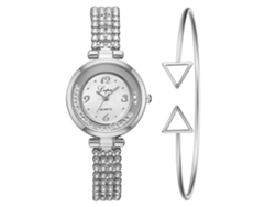 Reloj De Pulsera De Cuarzo Informal Para Mujer Con Diamantes De Imitación Y Elegante Brazalete Plateado Y Blanco.