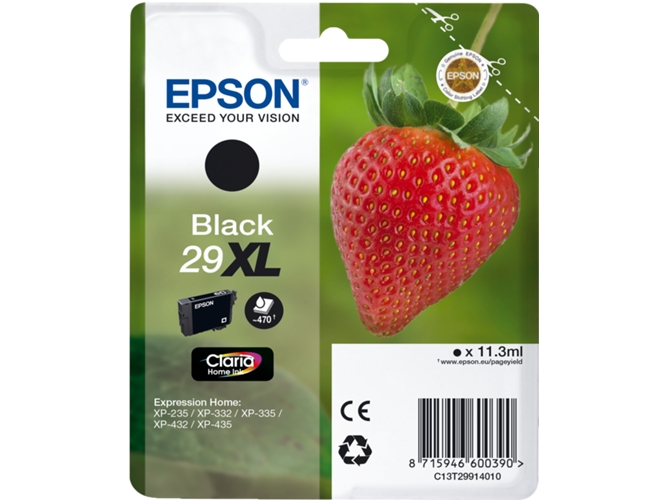 Cartucho de tinta original EPSON, 29, Fresa 11,3 ml , Negro, XL, C13T29914012, T2991