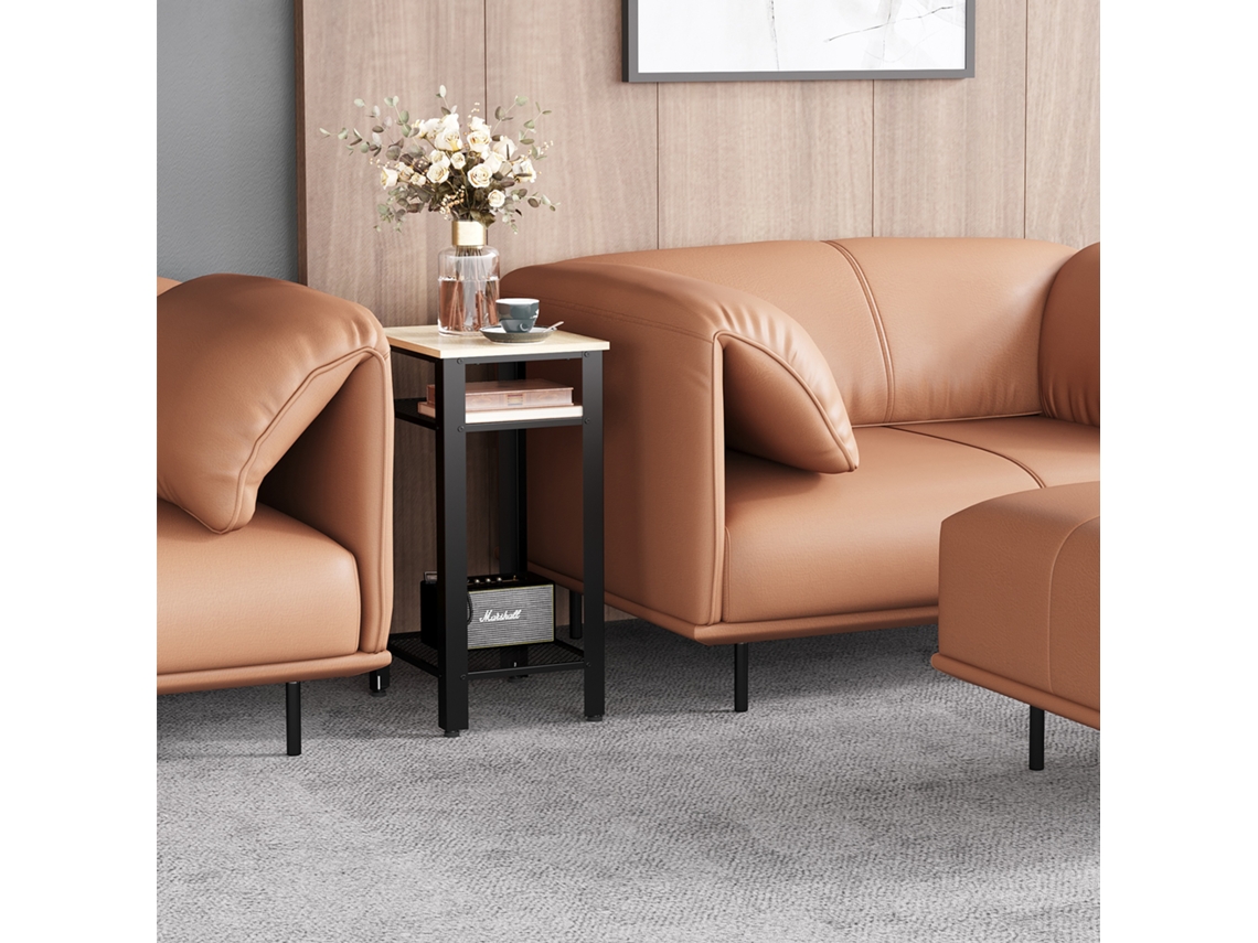 VPMKP - Homcom mesa auxiliar/noche estilo industrial 2 estantes rejilla metal patas ajustables, 45x35x75 cm, roble y negro