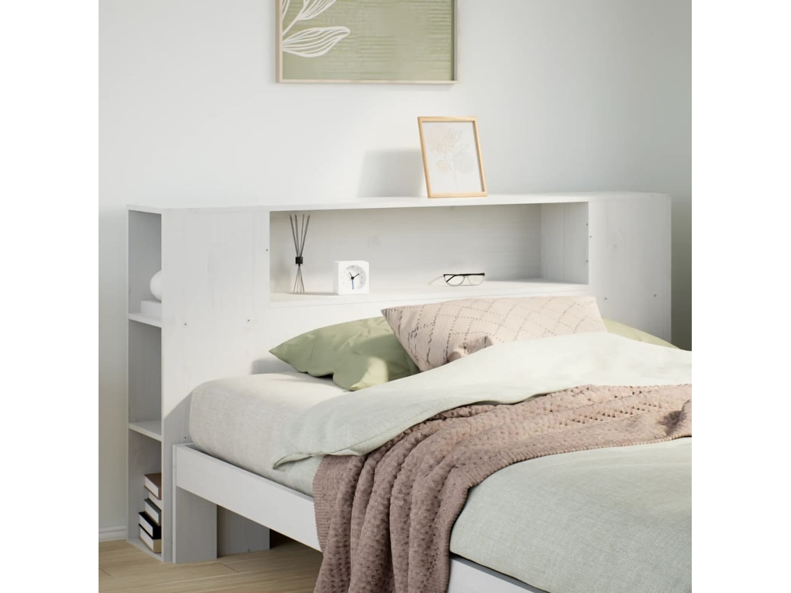 Cabecero De Cama Almacenaje Madera Maciza Pino Blanco 120 Cm