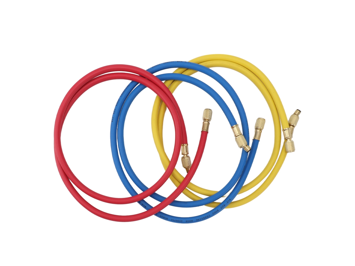 3 Mangueras De Recarga De Refrigerante De 150 Cm Para R12, R22 Y R502 De 1/4 Pulg. Con Conexiones De Latón.