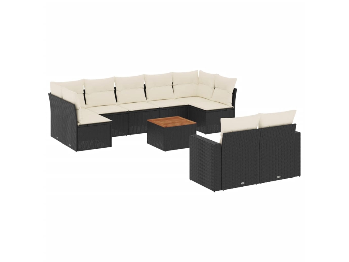 Maison Exclusive - Juego de sofás de jardín de 10 piezas con cojines de mimbre, color negro