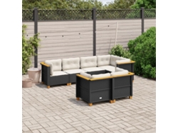 Conjunto de sofá de jardín de 7 piezas con cojines de mimbre negro de DKD Home Decor