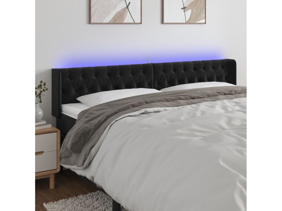 Cabecero Con Led De Terciopelo Negro 203x16x78/88 Cm