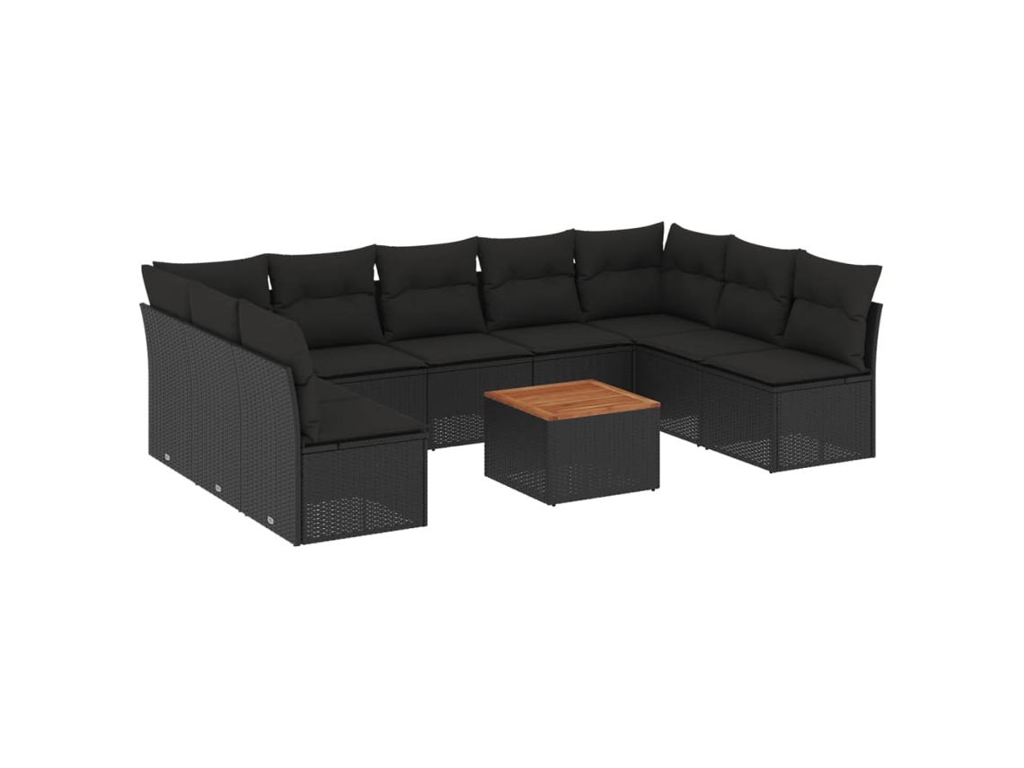 Conjunto 10 de sofás de jardín VIDAXL cojines ratán sintético negro