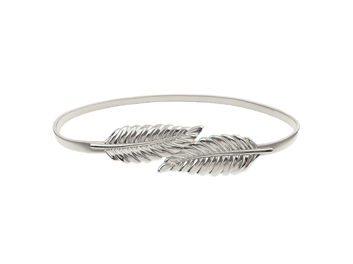 Cinturón Elástico Para Mujer Con Detalle De Hoja Metálica, Elegante, Para Vestidos, Color Plata.