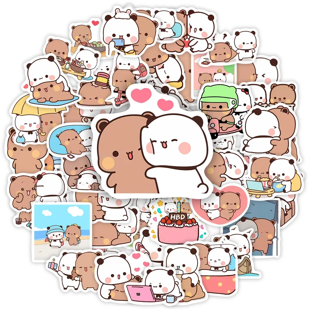 50 Hojas De Pegatinas De Bubu Y Dudu Bear, Lindas Pegatinas Decorativas Impermeables Para Parejas.