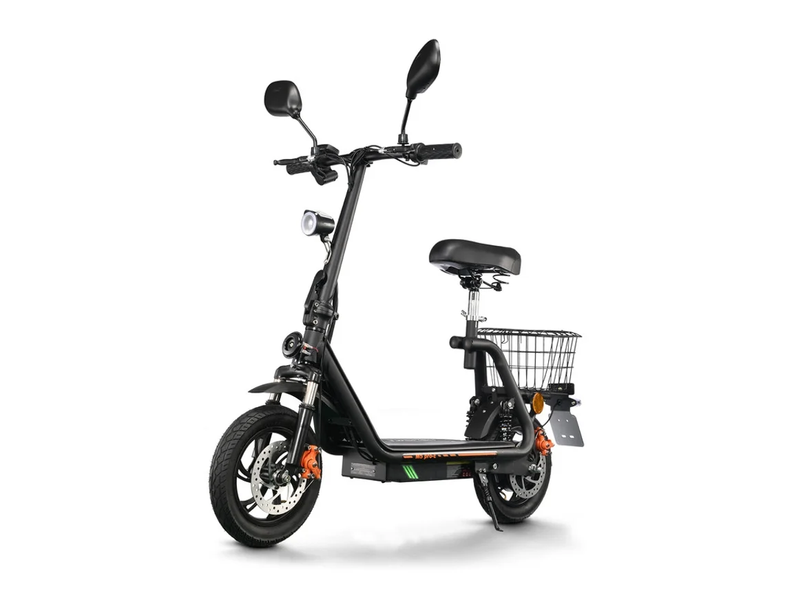 Patinete eléctrico Twofish M5 Pro con asiento trasero y cesta, 500 W, 48 V, 13 Ah, neumáticos de 12 pulgadas, velocidad máxima de 40 km/h, autonomía de 30 km, color negro