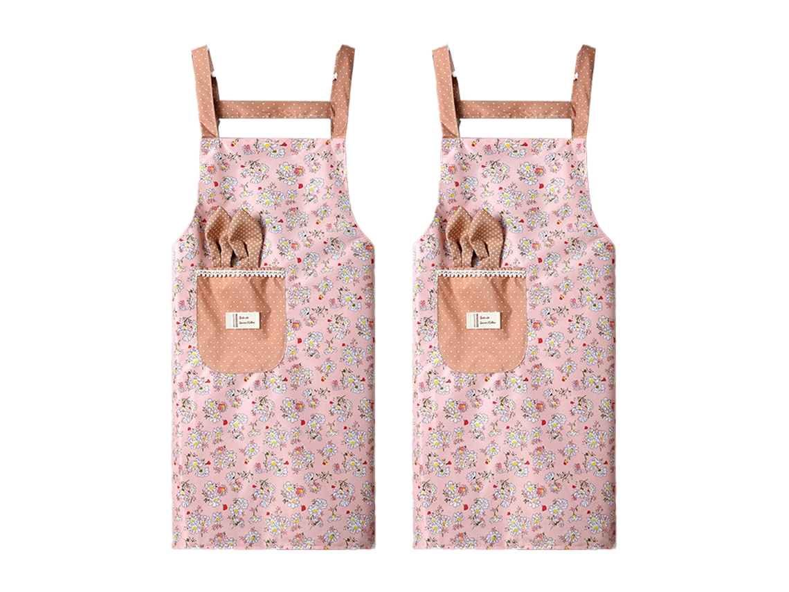 Delantal Floral Con Orejas De Conejo 2 Piezas, Femenino, Impermeable, Verano, Cocina, Lona, Catering
