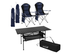 Juego de Muebles de Camping de 3 Piezas 1x Mesa Negra 2x Sillas de Acampada Plegables en Color Azul HAUKI
