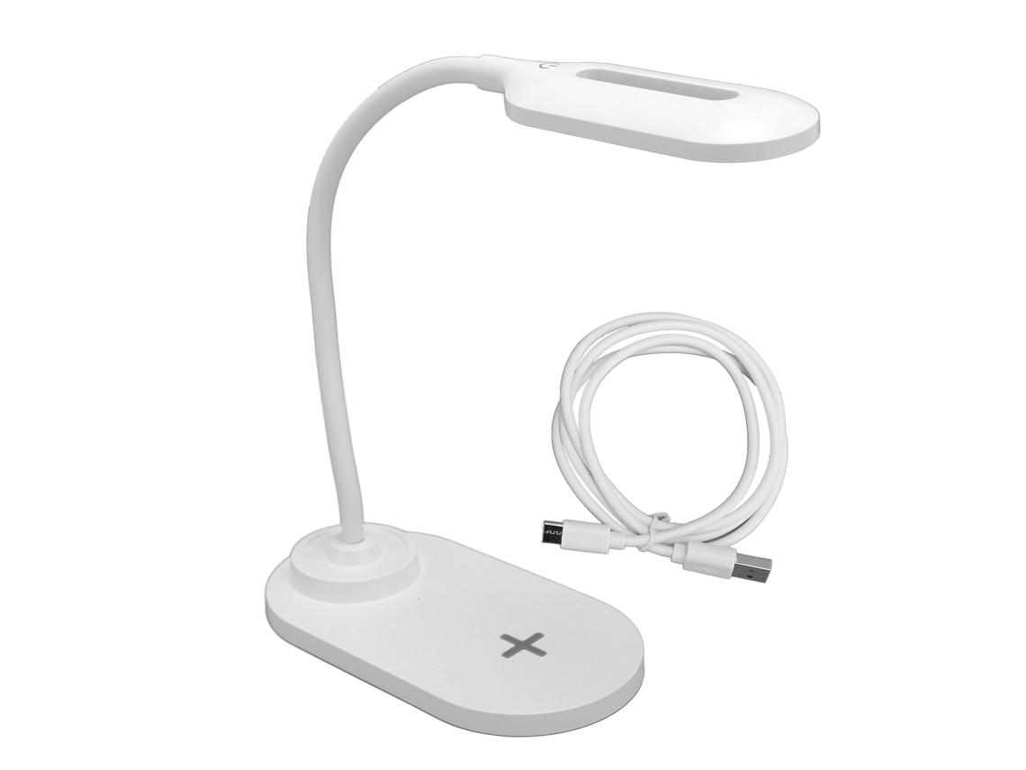 Lámpara De Mesa Led Con Cargador Inalámbrico, Brazo Flexible, 3 Niveles De Brillo Y Control Táctil - Blanca