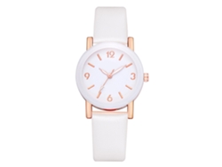 Reloj De Pulsera De Aleación Con Correa De Piel Sintética, Movimiento De Cuarzo Moderno, Esfera Redonda Blanca.