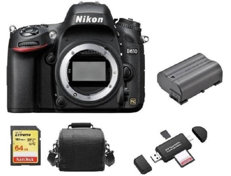 Kit Cámara Réflex NIKON D610 Corpo + Tarjeta SD de 64GB + Funda para cámara + bateria EN-EL15B + Lector de Tarjeta de memória