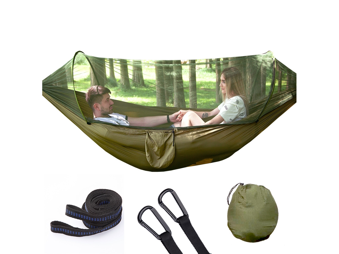 Hamaca Portátil Individual Con Mosquitera, Adecuada Para Mochileros Y Campamentos Al Aire Libre (250x120 Cm) Verde Militar Siurn