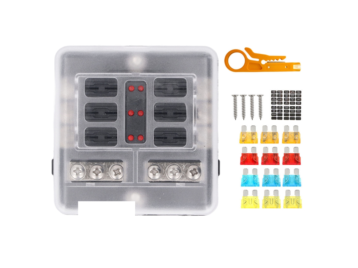 Bloque De Fusibles De 6 Vías Con Indicador Led, Cubierta Impermeable Y Barra Negativa Para Coches, Camiones, Barcos Y Autocaravanas De 12 V Y 24 V Cc.