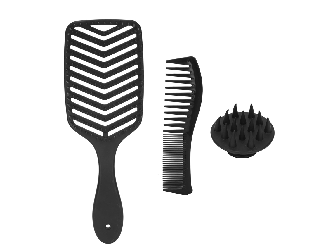 3pcs Set De Peines Para Pelo Desenredar Fácil Peine De Dientes Anchos Cepillo De Lavado Pelo Negro