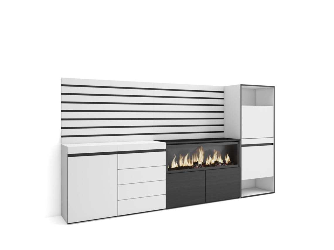 Aparador, Buffet | Amplio espacio de almacenaje | 274x145x35 cm | Para dormitorio | Chimenea eléctrica XXL | Cómoda | Zapatero | Blanco Duérmete Online