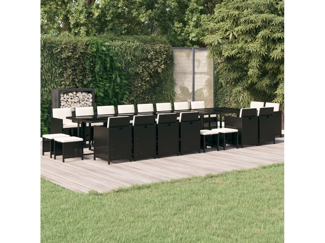 Conjunto 21 Piezas Jantar P/ Jardim C/ Almofadões Vime Pe Preto Dkd Home Decor