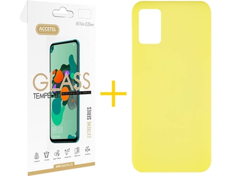 Funda y Protector de Vidrio Samsung Galaxy A31 ACCETEL Silicona Líquida Amarillo